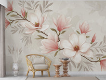 Load image into Gallery viewer, Elegant Magnolia Tree Wall Mural – Hand-Painted Watercolor Blossoms in Blush Pink &amp; White | Romantic Floral Wallpaper 995RS