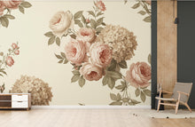 Load image into Gallery viewer, Vintage Floral Wallpaper – Large Peony &amp; Rose Mural Dusty Pink Beige | Romantic Botanical Wall Art, Antique 19th Century Style Decor 996RS