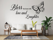 Load image into Gallery viewer, Bless This Home Wall Decal – Butterfly Quote Vinyl Sticker, Family Home Wall Art for Living Room, Entryway, Hallway Decor or Farmhouse 702LU