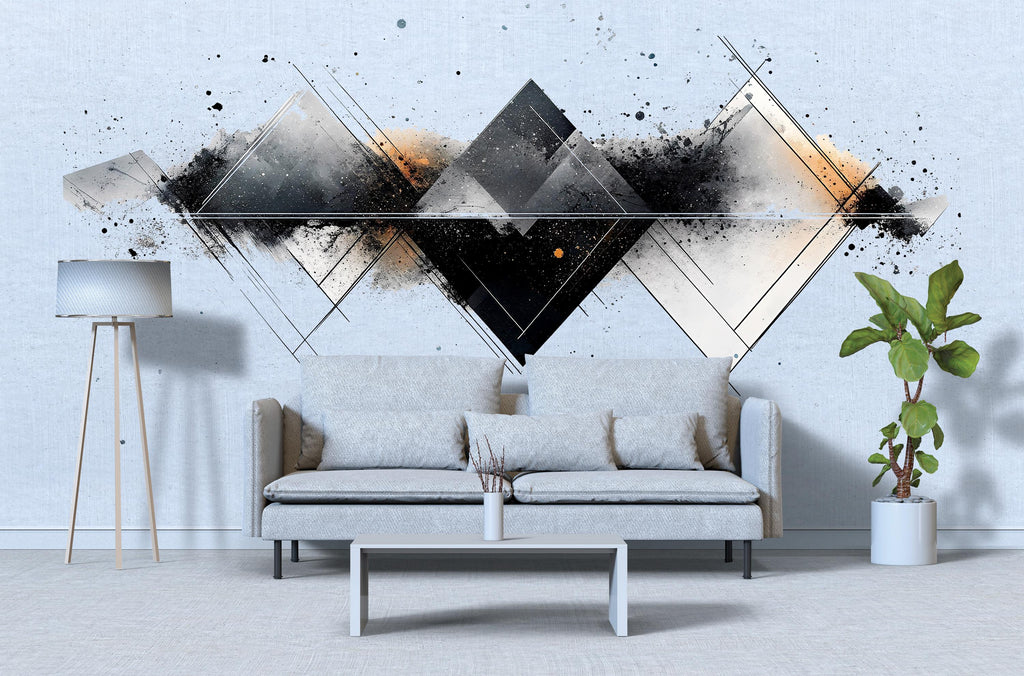 Geometric Abstract Wall Decal | Modern Diamond Shape Wall Sticker | Neutral Minimalist Mural for Living Room, Bedroom, Office Decor