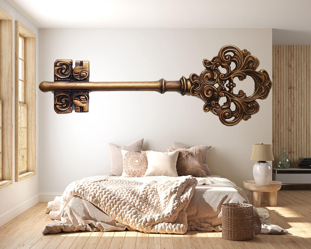 Vintage Key Wall Decal • Ornate Antique Key Sticker • Victorian Steampunk Wall Art • Large Retro Key Mural • Home Office Decor