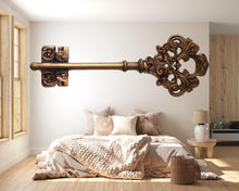 Load image into Gallery viewer, Vintage Key Wall Decal • Ornate Antique Key Sticker • Victorian Steampunk Wall Art • Large Retro Key Mural • Home Office Decor