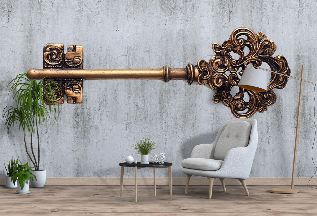Vintage Key Wall Decal • Ornate Antique Key Sticker • Victorian Steampunk Wall Art • Large Retro Key Mural • Home Office Decor