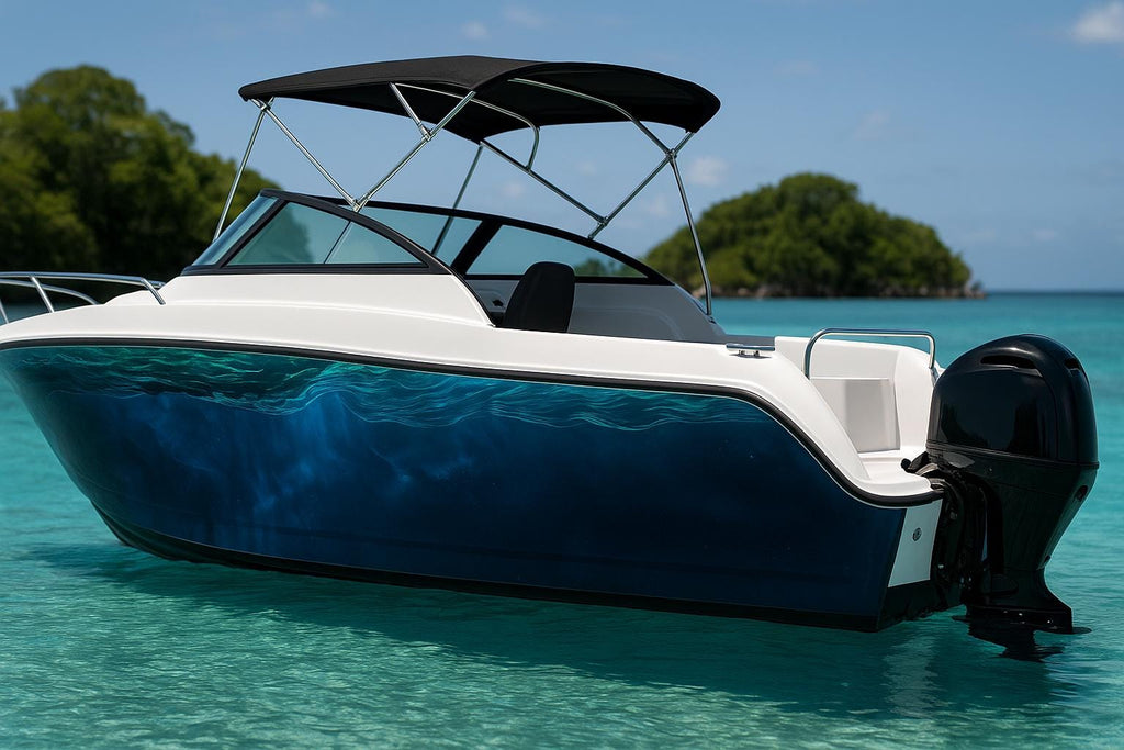 Deep Ocean Blue Boat Wrap – Marine Vinyl Yacht Wrap | Underwater Wave Texture Design | Luxury Sport Boat & Cruiser Wrap