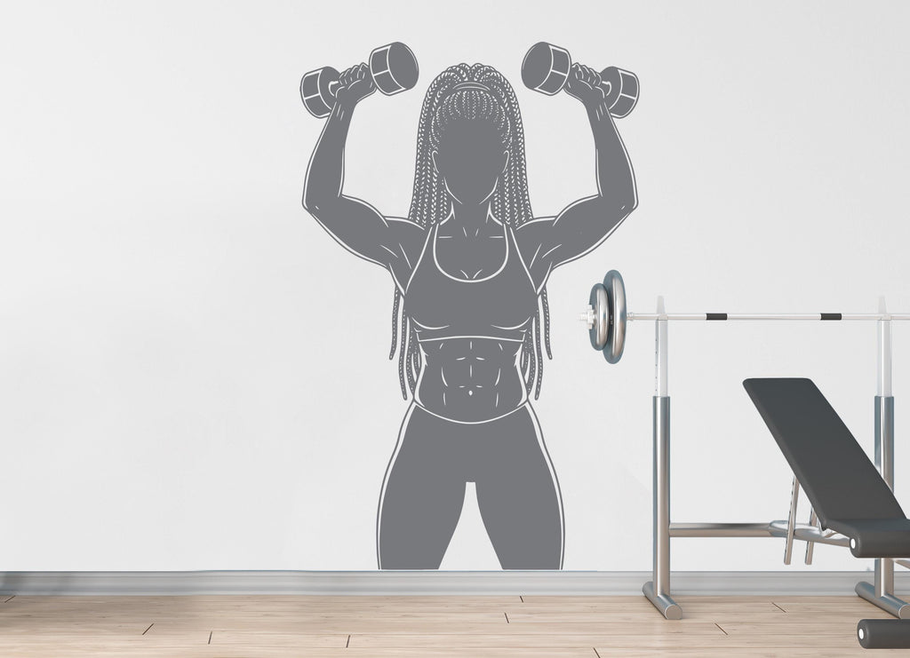 Afro American Girl Locs Gym Wall Decal Power fitness Women Squat Decor Workout Art Vinyl Wall Stickers Bedroom 185DE