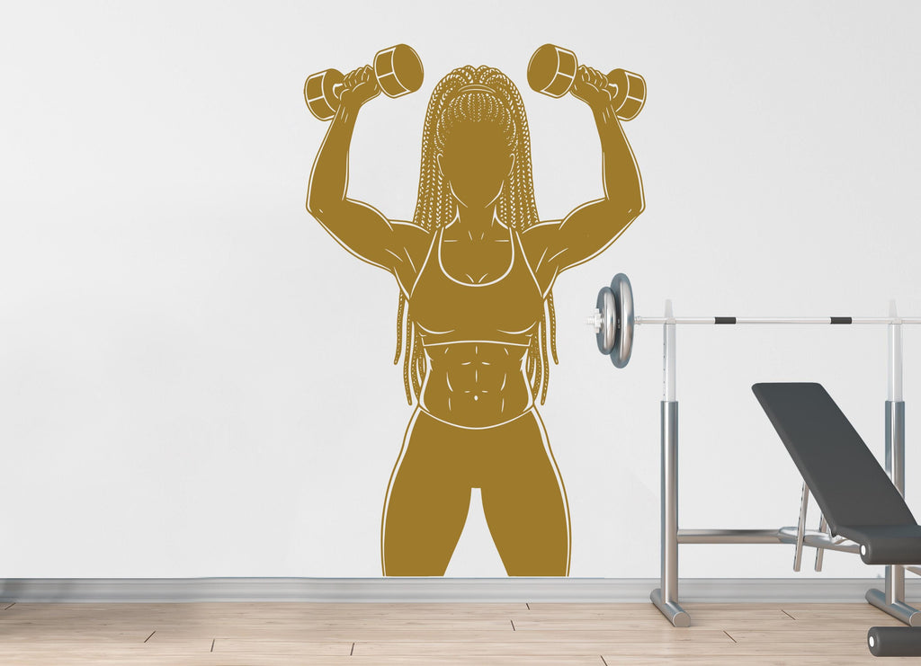Afro American Girl Locs Gym Wall Decal Power fitness Women Squat Decor Workout Art Vinyl Wall Stickers Bedroom 185DE
