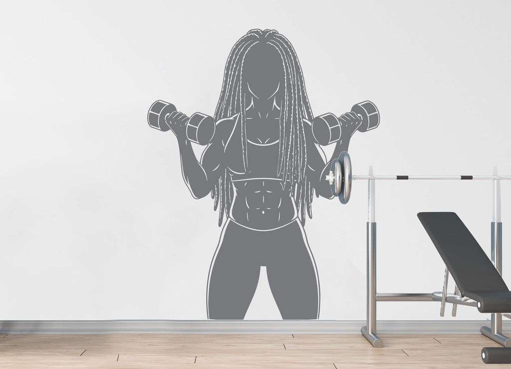 Afro American Girl Locs Gym Wall Decal Power fitness Women Squat Decor Workout Art Vinyl Wall Stickers Bedroom 186DE