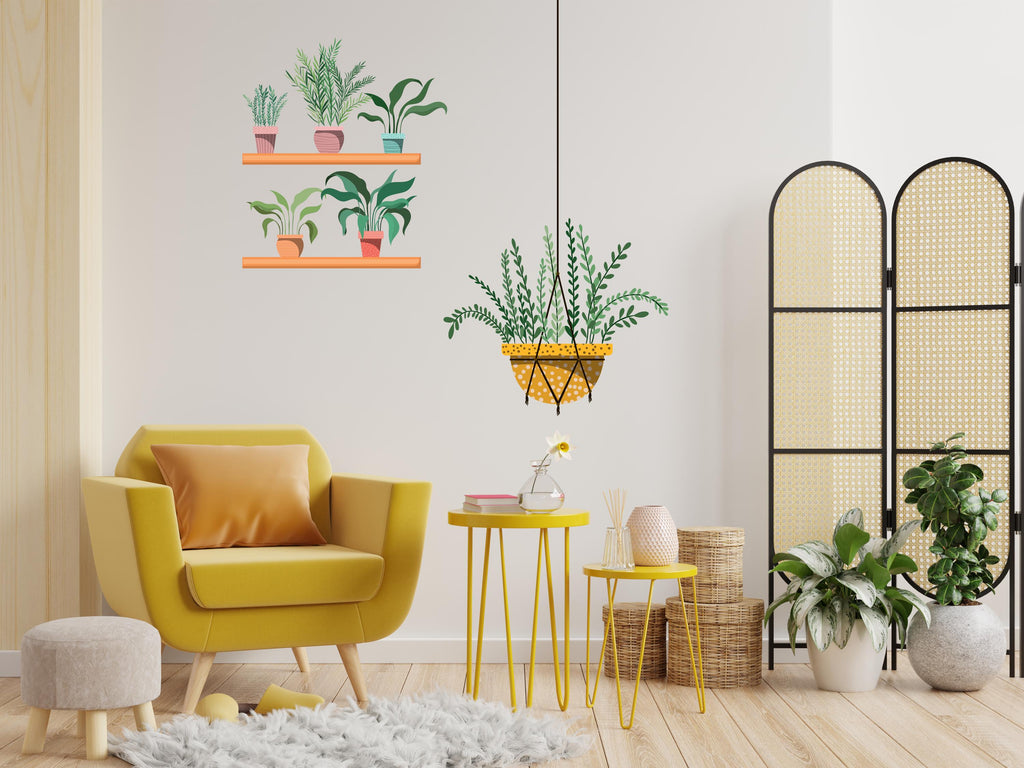 Hanging Plants in Pots wall vinyl sticker decal, Plants wall decoration, Flower plant wall decal, Living Room decor, Mural decoration 708LU