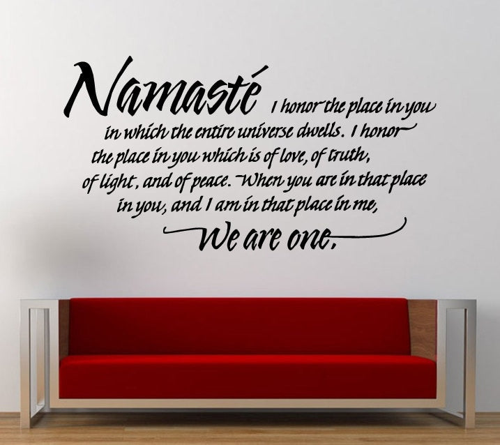 Namaste We Are One Yoga Quote Saying Wall Decal Sticker Vinyl Mural Leaving Bedroom Room Home Decor FREE SHIPPING L311