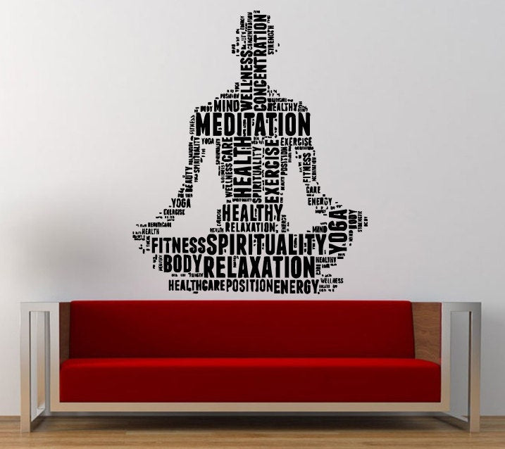 Lotus Yoga Man Namaste Meditation Typography Wall Decal Sticker Vinyl Mural Leaving Bedroom Room Home Decor FREE SHIPPING L316