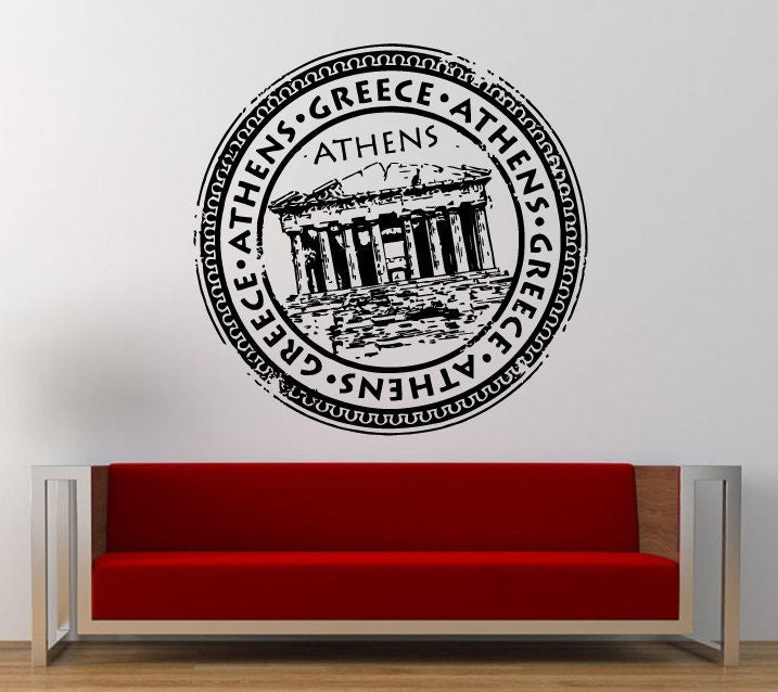 Athens Greece Stamp Wall Decal Sticker Vinyl Mural Leaving Bedroom Room Home Decor FREE SHIPPING L317