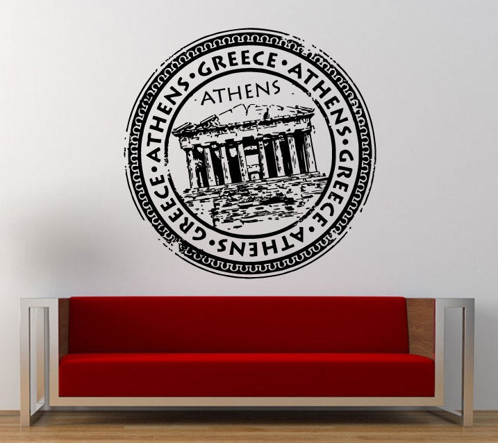 Athens Greece Stamp Wall Decal Sticker Vinyl Mural Leaving Bedroom Room Home Decor FREE SHIPPING L317