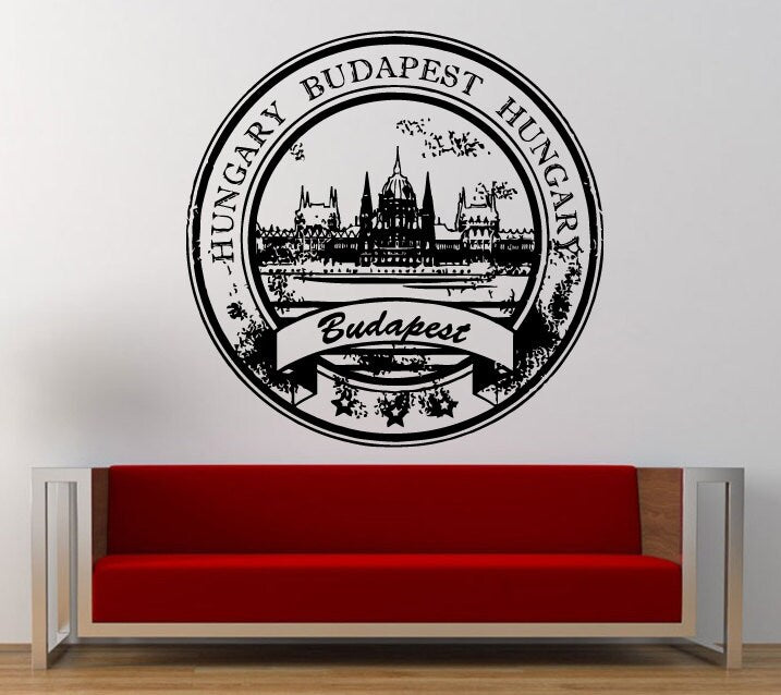 Hungary Budapest Stamp Wall Decal Sticker Vinyl Mural Leaving Bedroom Room Home Decor FREE SHIPPING L319