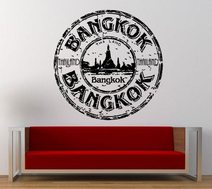 Bangkok Stamp Wall Decal Sticker Vinyl Mural Leaving Bedroom Room Home Decor FREE SHIPPING L325
