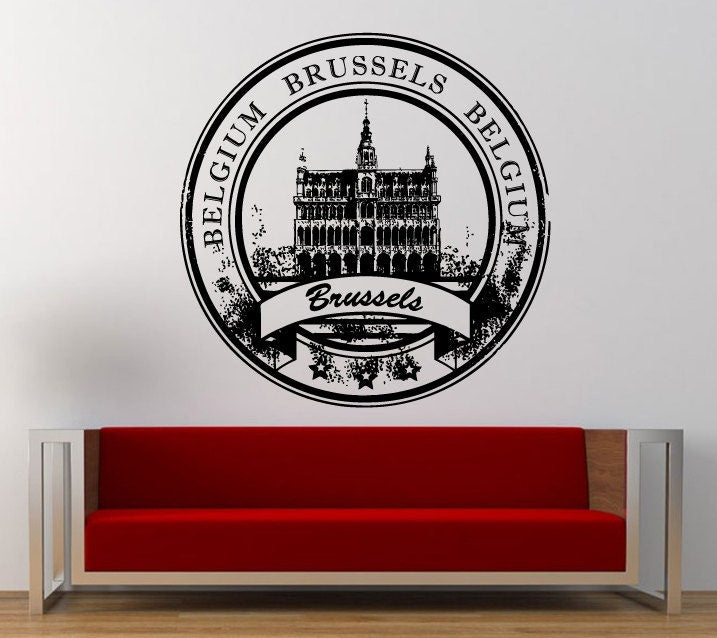 Brussels Belgium Stamp Wall Decal Sticker Vinyl Mural Leaving Bedroom Room Home Decor FREE SHIPPING L335