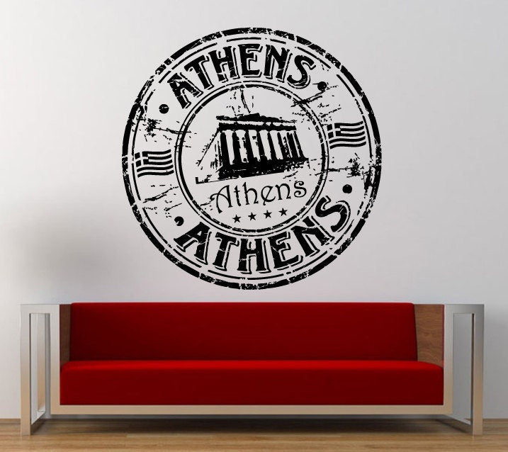 Athens Stamp Wall Decal Sticker Vinyl Mural Leaving Bedroom Room Home Decor FREE SHIPPING L345