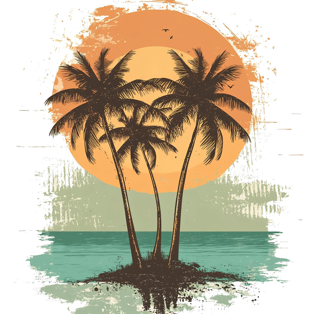 Tropical Sunset Palm Tree Wall Decal – Retro Beach Wall Art | Coastal Palm Tree Sticker | Summer Wall Decor | Peel and Stick Mural