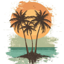 Load image into Gallery viewer, Tropical Sunset Palm Tree Wall Decal – Retro Beach Wall Art | Coastal Palm Tree Sticker | Summer Wall Decor | Peel and Stick Mural