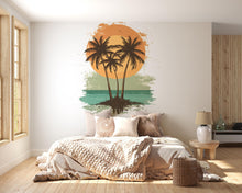 Load image into Gallery viewer, Tropical Sunset Palm Tree Wall Decal – Retro Beach Wall Art | Coastal Palm Tree Sticker | Summer Wall Decor | Peel and Stick Mural