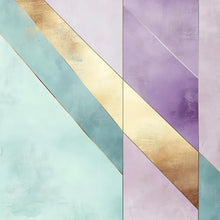 Load image into Gallery viewer, Pastel Gold Geometric Wall Decal – Luxury Abstract Wall Art | Modern Color Block Sticker | Bedroom Accent Mural | Mint Lavender Gold
