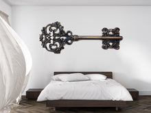 Load image into Gallery viewer, Antique Key Wall Decal • Ornate Vintage Key Sticker • Large Victorian Wall Art • Steampunk Bedroom Decor • Retro Metal Key Mural •