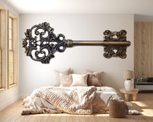 Load image into Gallery viewer, Antique Key Wall Decal • Ornate Vintage Key Sticker • Large Victorian Wall Art • Steampunk Bedroom Decor • Retro Metal Key Mural •