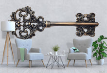 Load image into Gallery viewer, Antique Key Wall Decal • Ornate Vintage Key Sticker • Large Victorian Wall Art • Steampunk Bedroom Decor • Retro Metal Key Mural •