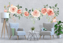 Load image into Gallery viewer, Blush Rose Wall Decal • Large Floral Wall Sticker • Watercolor Flower Mural for Bedroom • Elegant Botanical Peel &amp; Stick Wall Art • Romantic