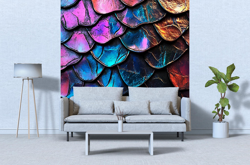 Iridescent Mermaid Scales Wall Decal – Luxury Nail Salon Wall Art | Holographic Texture Sticker | Beauty Studio Decor | Peel & Stick Accent