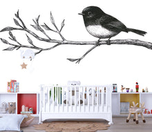 Load image into Gallery viewer, Bird Wall Decal • Black And White Bird On Branch Sticker • Nature Nursery Wall Art • Kids Room Woodland Mural • Large Removable Animal