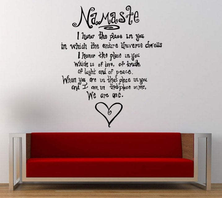 Namaste Quote Saying We Are One Heart Wall Decal Sticker Vinyl Mural Leaving Bedroom Room Home Decor FREE SHIPPING L308