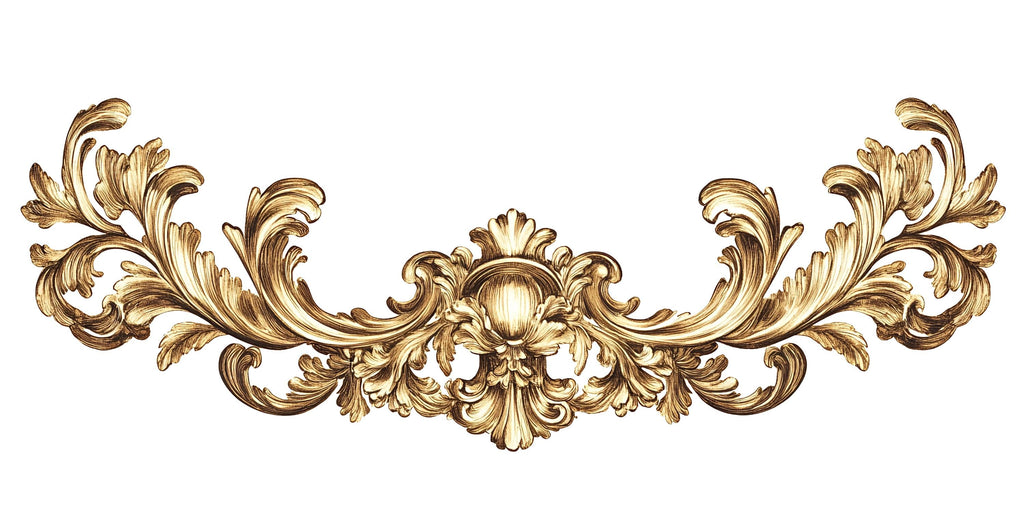 Golden Baroque Wall Decal, Ornamental Wall Sticker, Luxury Decor Mural, Classical Scroll Design, Elegant Bedroom Wall Art Sticker