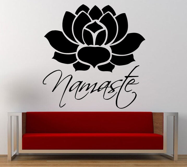 Namaste Lotus Flower Yoga Wall Decal Sticker Vinyl Mural Leaving Bedroom Room Home Decor FREE SHIPPING L312