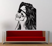 Load image into Gallery viewer, Skull Girl Woman Beautiful Hair Glasses Shades Swag Wall Decal Sticker Vinyl Mural Leaving Bedroom Room Home Decor FREE SHIPPING L314