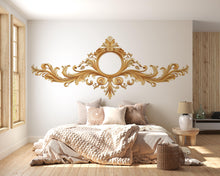 Load image into Gallery viewer, Golden Ornate Mirror Frame Wall Decal, Baroque Wall Sticker, Luxury Scroll Mural, Elegant Bedroom Headboard Decor, Classical Gold Wall Art