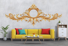 Load image into Gallery viewer, Golden Ornate Mirror Frame Wall Decal, Baroque Wall Sticker, Luxury Scroll Mural, Elegant Bedroom Headboard Decor, Classical Gold Wall Art