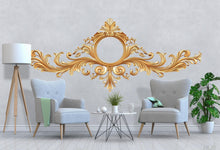 Load image into Gallery viewer, Golden Ornate Mirror Frame Wall Decal, Baroque Wall Sticker, Luxury Scroll Mural, Elegant Bedroom Headboard Decor, Classical Gold Wall Art