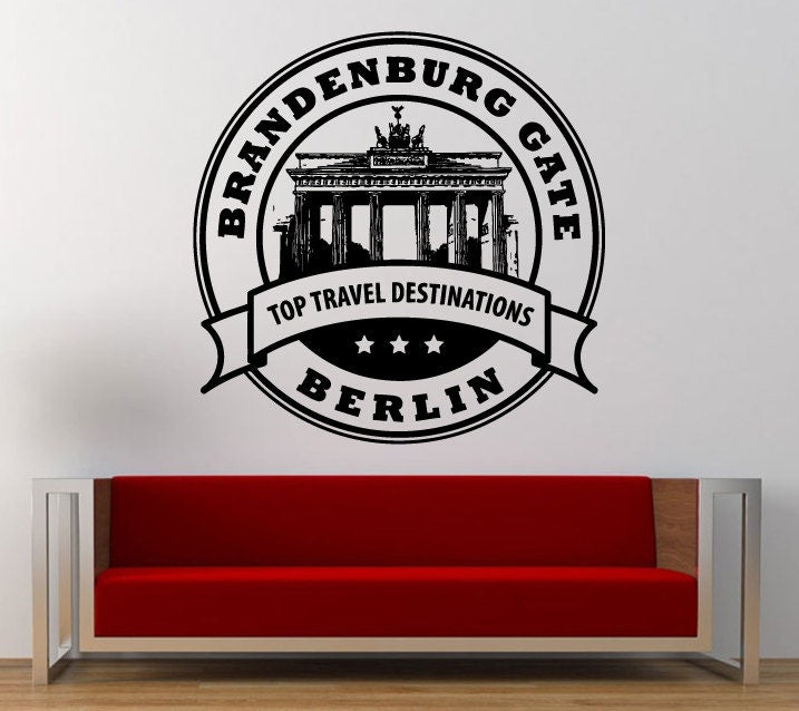 Brandenburg Gate Berlin Travel Destination Stamp Wall Decal Sticker Vinyl Mural Leaving Bedroom Room Home Decor FREE SHIPPING L339
