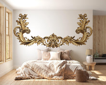 Load image into Gallery viewer, Golden Baroque Wall Decal, Ornate Gold Scroll Sticker, Luxury Wall Mural, Elegant Accent Wall Decor, Classical Home Decor