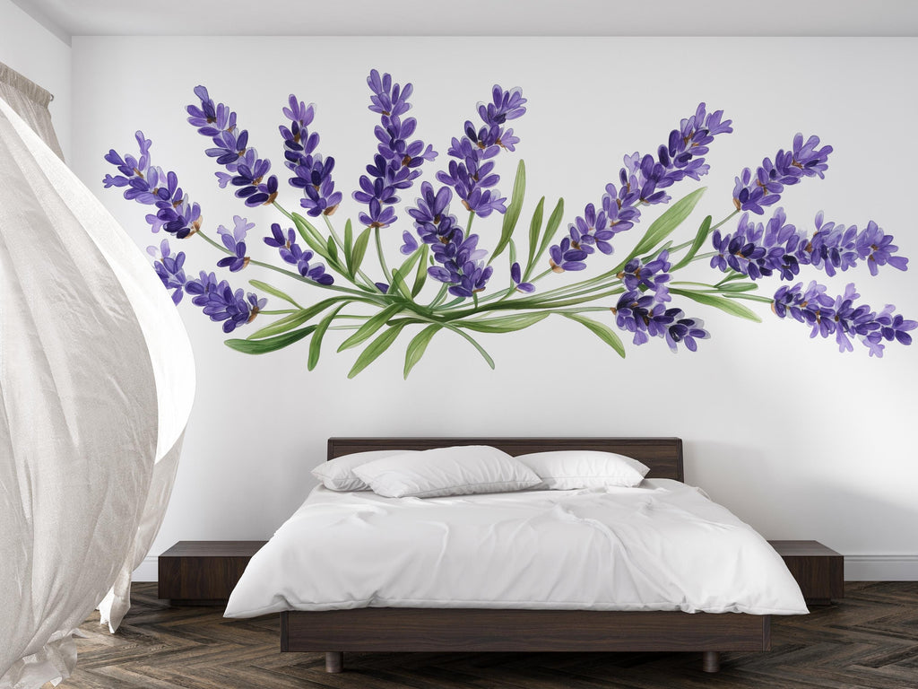 Lavender Wall Decal, Large Floral Wall Sticker, Watercolor Lavender Mural, Botanical Bedroom Decor, Peel and Stick Flower Art, Cottagecore