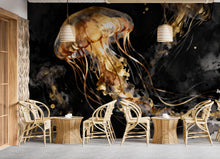 Load image into Gallery viewer, Gold Jellyfish Restaurant Watercolor Wall Mural – Underwater Coral Peel stick decor Ocean wall decal, Fish art Kids Room or Nursery 999RS