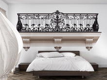 Load image into Gallery viewer, Ornate Balcony Wall Decal, 3D Architectural Wall Sticker, Luxury Iron Railing Mural, Elegant Bedroom Accent Decor, Peel and Stick Wall Art
