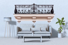 Load image into Gallery viewer, Ornate Balcony Wall Decal, 3D Architectural Wall Sticker, Luxury Iron Railing Mural, Elegant Bedroom Accent Decor, Peel and Stick Wall Art