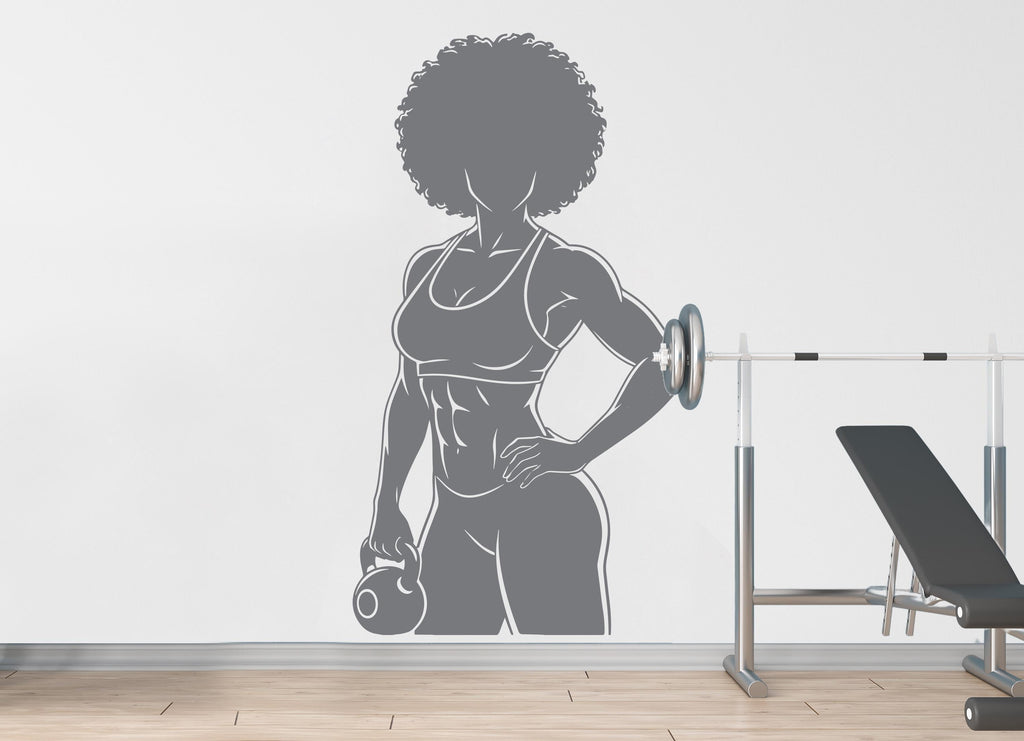 Afro American Girl Gym Wall Decal Power fitness Women Squat Decor Workout Art Vinyl Gym Wall Stickers Bedroom Gym Workout 179DE