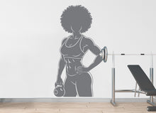 Load image into Gallery viewer, Afro American Girl Gym Wall Decal Power fitness Women Squat Decor Workout Art Vinyl Gym Wall Stickers Bedroom Gym Workout 179DE