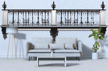 Load image into Gallery viewer, Elegant Balcony Wall Decal, Faux Iron Railing Wall Sticker, 3D Architectural Wall Mural, Luxury Bedroom Accent Decor, Peel &amp; Stick Wall Art
