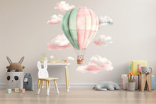 Load image into Gallery viewer, Pastel Hot Air Balloon Wall Decal for Nursery | Cloud Wall Sticker for Kids Room | Baby Girl &amp; Boy Room Decor | Removable Large Mural Vinyl