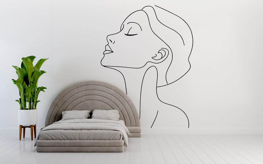 Minimalist Woman Line Art Wall Decal – Elegant One Line Female Silhouette for Salon, Spa, Bedroom, Studio – Modern Peel & Stick Wall Sticker