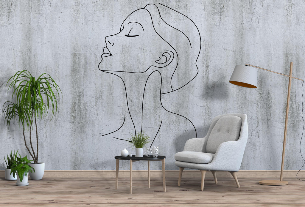 Minimalist Woman Line Art Wall Decal – Elegant One Line Female Silhouette for Salon, Spa, Bedroom, Studio – Modern Peel & Stick Wall Sticker