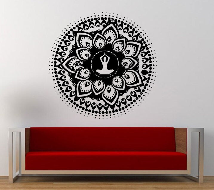 Namaste Yoga Lotus Meditation Mandala Wall Decal Sticker Vinyl Mural Leaving Bedroom Room Home Decor FREE SHIPPING L353
